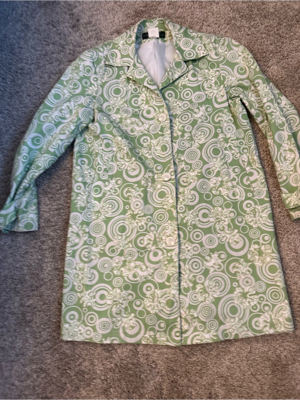 Harve Benard Light Green and White Printed Trench Coat
